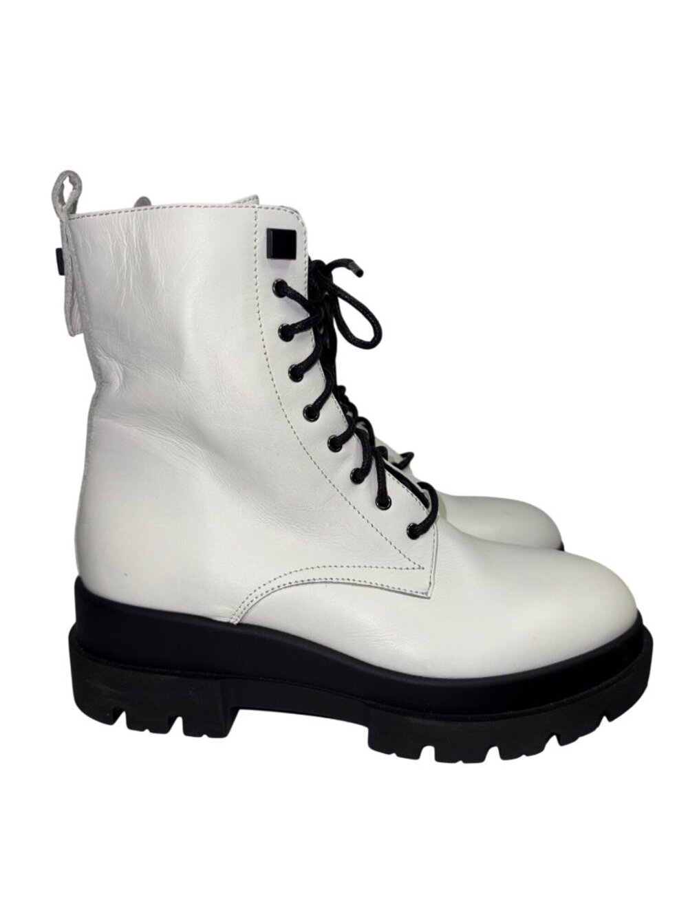 La Canadianne Brendan Womens White Leather Lace-Up Combat Boots EU36